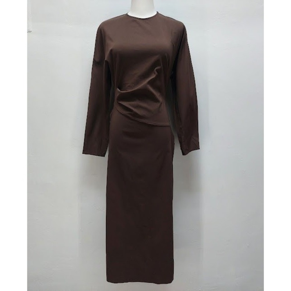 Zara Maxi Dress Women's Small Brown Draped Twist‎ Waist Dark Academia Sleek